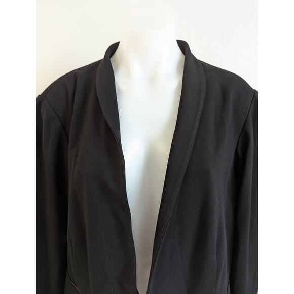 New Eileen Fisher Size 1X Tropical Suiting Eco Poly Leather Trim Jacket Black - Picture 3 of 15